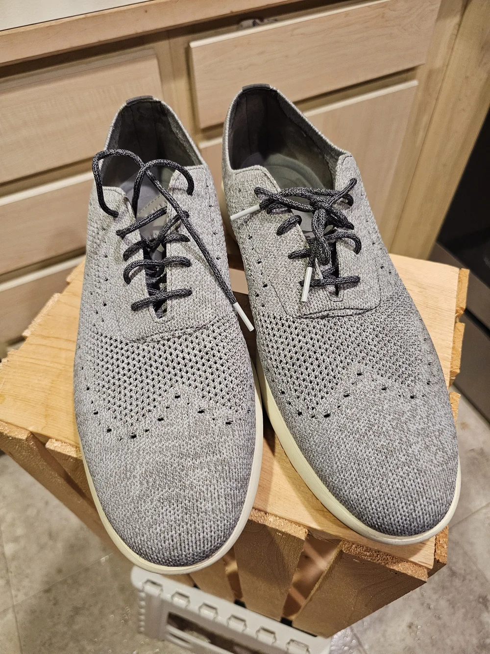 Cole Haan Men's Knit Oxfords in Light Gray with Black Laces